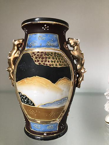 ваза под фрукты: Vintage dekorativ vaza, əl işi rəsmlə (Yaponiya, Satsuma / Kutani — 2