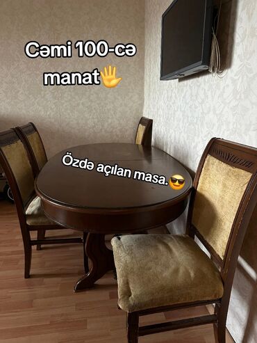 agdag qiymeti: Qonaq otağı üçün, İşlənmiş, Açılan, Oval masa, 4 stul
