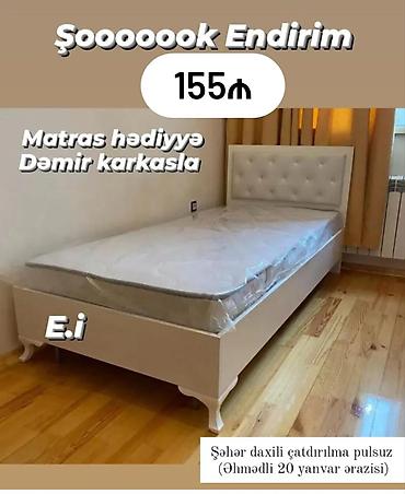 Tək nəfərlik çarpayı – dəmir karkaslı, başlıqda düyməli dizayn