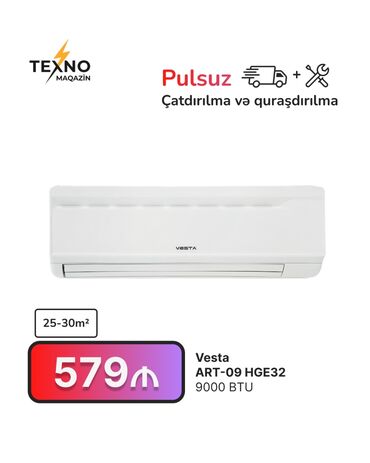 Kondisioner 20-25 kv. m, Pulsuz quraşdırılma