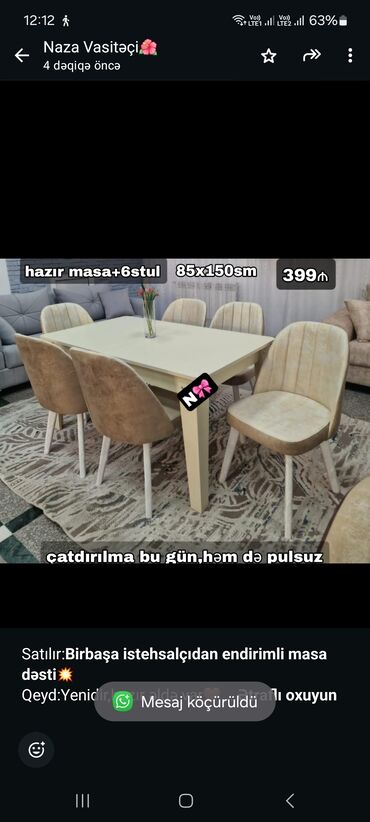 Sifarişlə divanlar: Dördbucaq masa, Qonaq otağı üçün, 6 nəfər, Zəmanətsiz