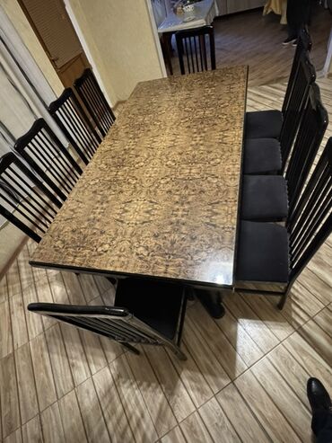 yumşaq oturacaqlar: Qonaq otağı üçün, Açılmayan, Dördbucaq masa, 8 stul