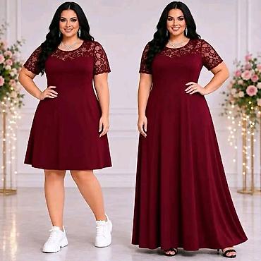 duge: Elegantna ženska haljina sa čipkastim gornjim delom – plus size. - — 4