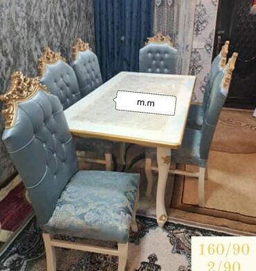 Masa və oturacaq dəstləri: Qonaq otağı üçün, Yeni, Açılmayan, Dördbucaq masa, 6 stul — 28