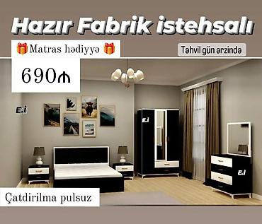 yataq dəsti ucuz: Yataq otağı dəsti – fabrik istehsalı, müasir qara-ağ dizayn. Dəst — 1
