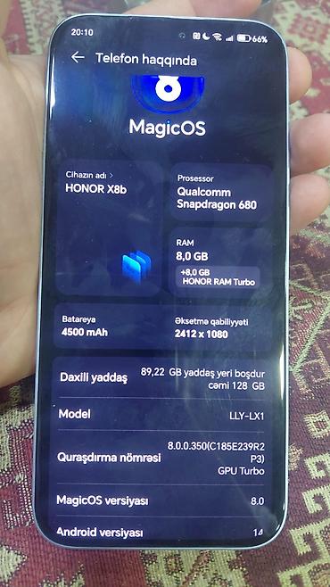 honor ×8: Honor X8b, 128 GB, rəng - Gümüşü, Face ID — 2