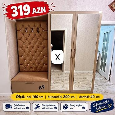 Dəhliz üçün dolab dəsti – paltar asılqanı, oturacaqlı hissə və güzgülü