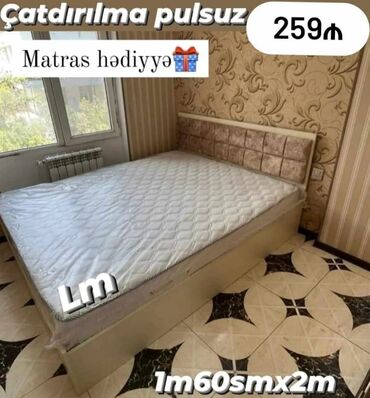 ucuz carpayilar: Новый, Двуспальная кровать, Без подьемного механизма, С матрасом, Без выдвижных ящиков, Азербайджан