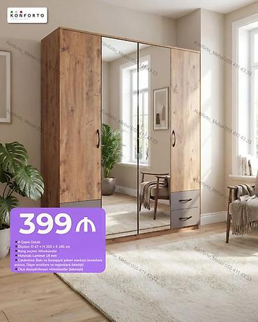 Dörd qapılı geyim dolabı - Qiymət: 399 ₼ (şəkildə göstərilib) - Ölçü