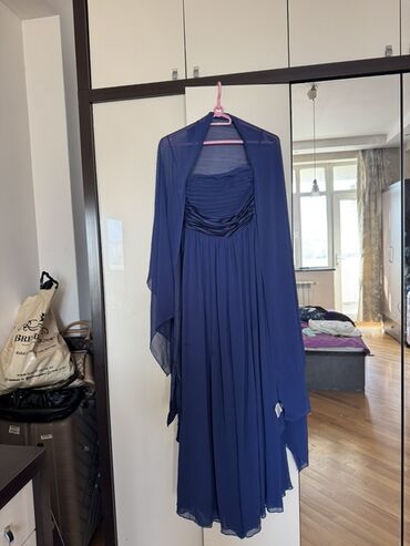 белые детские сарафаны: Qadın gecə/libas dəsti 1) Göy rəngli maxi paltar + şifon şal - Göy