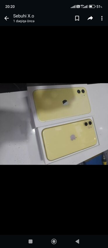 Apple iPhone: IPhone 11, 128 GB, Sarı, Face ID, Sənədlərlə