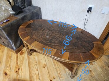 Sifarişlə mebel: Jurnal masası, İşlənmiş, Açılmayan, Taxta, Oval masa
