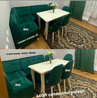 Mətbəx üçün, Yeni, Açılmayan, Dördbucaq masa, 2 stul