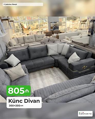 divan ayaqları: Künc divan – 300×200 sm Qiymət: 805 ₼ - Geniş U formalı dizayn: böyük — 1