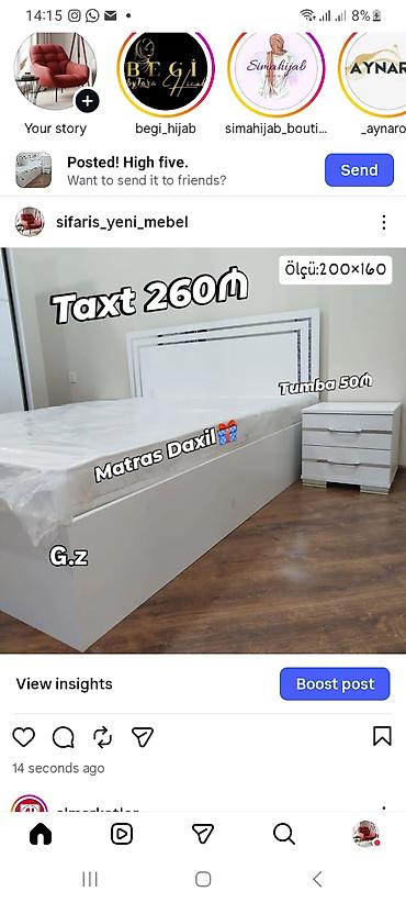 taxt tumba: Ağ rəngli müasir yataq dəsti: - Taxt: 200 x 160 sm ölçüdə, sadə və — 1