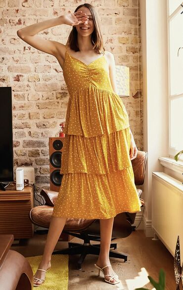 платье желтое: Повседневное платье, Турция, Лето, Сарафан, M (EU 38)