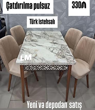 turka: Mətbəx üçün, Yeni, Açılmayan, Dördbucaq masa, 4 stul — 1