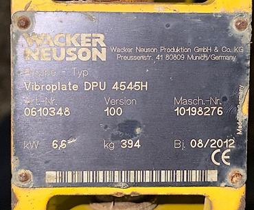 dülgər aləti: Wacker Neuson DPU 4545H vibrasiya lövhəsi Texniki məlumat: - Model — 2
