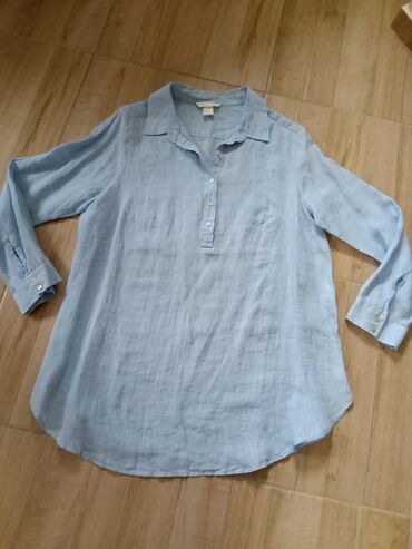 ženske lanene košulje: H&M, M (EU 38), Flax, Single-colored, color - Light blue