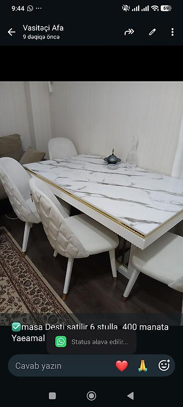 ✅masa Desti satilir 6 stulla 400 manata
Yaeamal AFA 6970