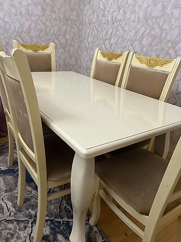ağ stul: Qonaq otağı üçün, İşlənmiş, Açılan, Kvadrat masa, 6 stul — 2