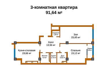 Продажа квартир: 3 комнаты, 92 м², Кок-Жар ж/м Элитка, 12 этаж, ПСО (под самоотделку) — 2