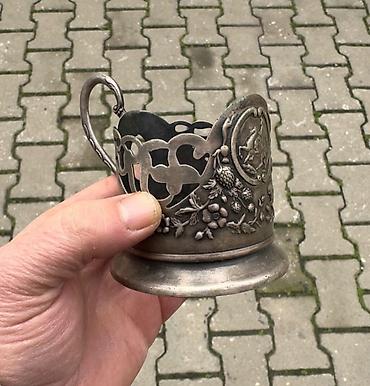 podstakan: Antik metal stəkanaltı (podstakannik) - Material: gümüş rəngli metal — 1