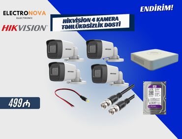 Flash kartlar: 📹 Hikvision 4 Kamera Təhlükəsizlik Dəsti ✔️ 4 ədəd 2MP Full HD kamera