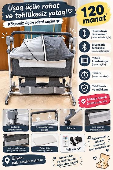 Oğlan və qız üçün, İşlənmiş, Dördbucaq, Beşik, Matras ilə, Yellənmə mexanizmi ilə