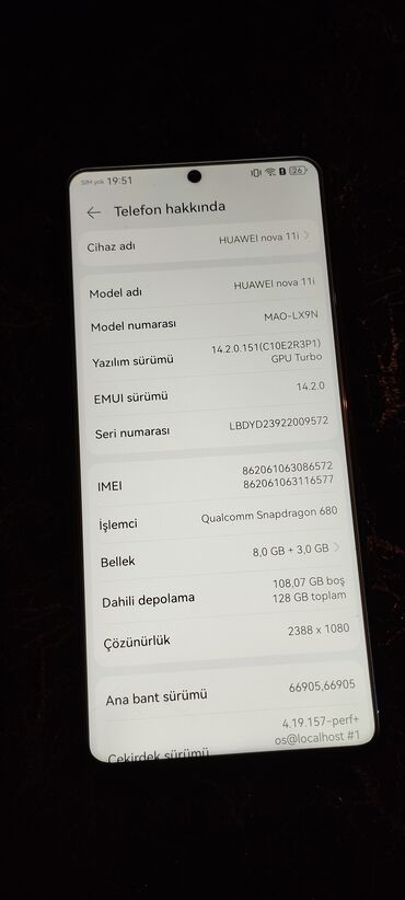 Huawei: Huawei nova 11i, 128 GB, Qırıq, Düyməli, Sensor