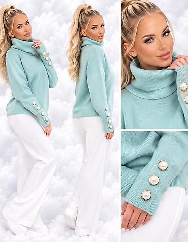bunda leopard: Džemper sa rolkom u mint zelenoj boji - Mekan, pleten materijal — 2