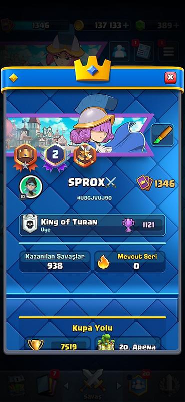 Kolleksiya kartları: Clash Royale hesabı - Kupa: 7519 - Kral Səviyyəsi: 1346 - Qızıl: 137 — 5