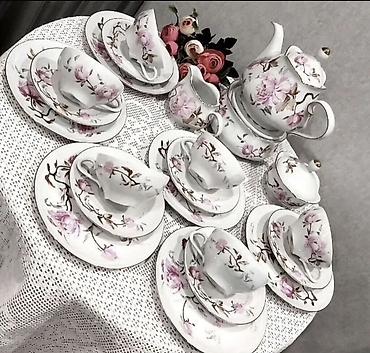 çay evi avadanlıq: Çay dəsti, rəng - Ağ, Farfor, 6 nəfərlik, Almaniya — 1