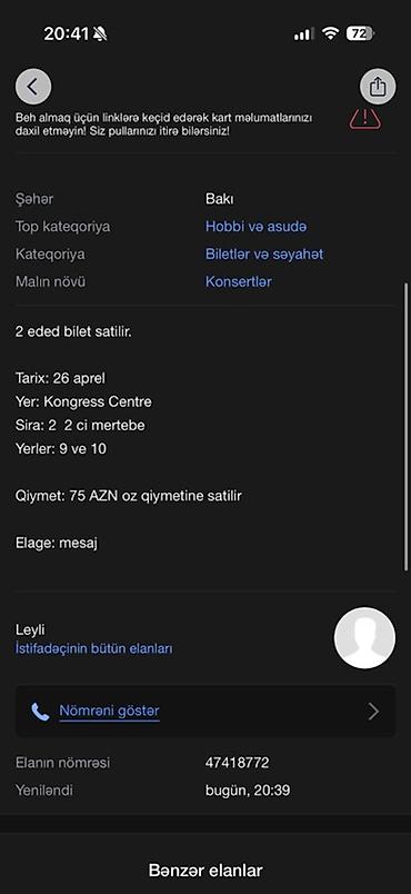 sirk biletleri 2025: Məhsul: Konsert biletləri (2 ədəd) - Şəhər: Bakı - Kateqoriya: Hobbi — 1