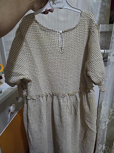 ucuz koftalar: Bej-ağ xırda dama naxışlı qadın donu - Model: rahat kəsimli, A-siluet; — 3