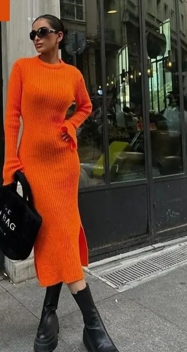 haljina nemackoj: One size, bоја - Narandžasta, Everyday dress, Dugih rukava