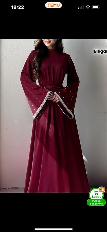 Donlar: Bordo rəngli zərif maxi don - Klassik, qapalı yuxarı hissə və geniş — 1