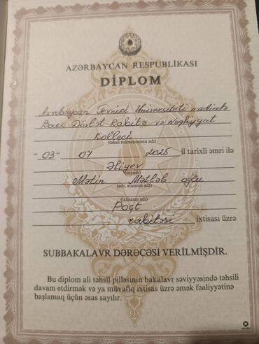 Təhsil, elm: Azərpoçt işi axtarıram