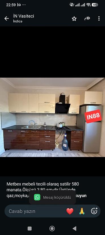 Metbex mebeli tecili olaraq satilir 580 manata.Ölcüsü 3,80