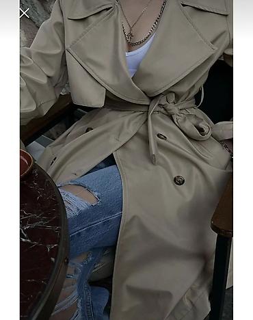 Bej rəngli qadın trençkot - Model: ikiqat düyməli, klassik trench lalafo.az -da Bej rəngli qadın trençkot - Model: ikiqat düyməli, klassik trench