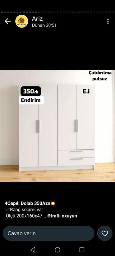 Dolablar: Yeni, 4 qapılı Düz dolab, Dolab-asılqan — 11