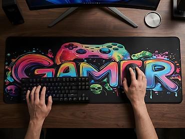desk: Böyük Oyun Mauspadı 80x30 cm (Gaming Mouse Pad / Desk Mat) – Neon — 6