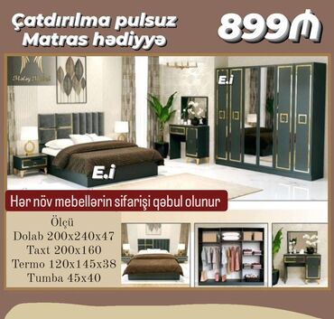 ucuz yataq destleri: *Yataq Dəsti 899Azn💥* 🎁Matras hədiyyə ✔️Rəng seçimi var *✔️Şəhər