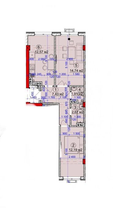 Продажа квартир: 2 комнаты, 54 м², Элитка, 5 этаж, ПСО (под самоотделку)