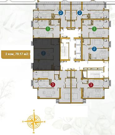 островский: 2 комнаты, 79 м², БГУ Элитка, 6 этаж, ПСО (под самоотделку) — 3