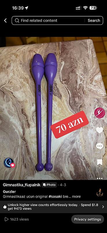 İdman və istirahət: Ritmik gimnastika üçün cüt gürzlər - Uzunluq: 55 sm - Rəng: bənövşəyi — 1