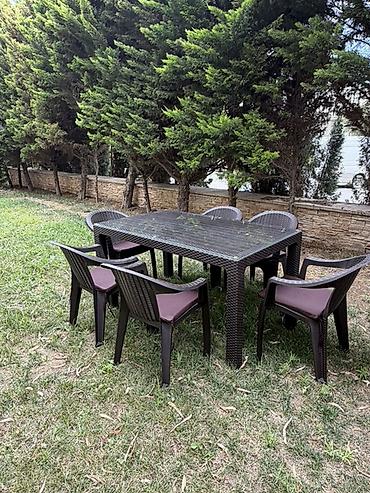 stul restoran: Bağ üçün stol-stul dəsti - Komplekt: 1 ədəd düzbucaqlı stol + 6 ədəd — 2