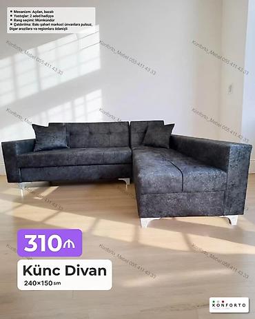 Ev və bağ: Künc divan – 240×150 sm - Açılan mexanizm, bazalı - 2 ədəd yastıq — 1