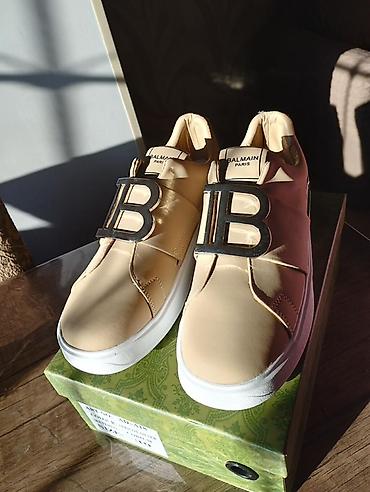 Женская обувь: Balmain Paris qadın krossovkası - Rəng: bej - Material: yumşaq üst — 5
