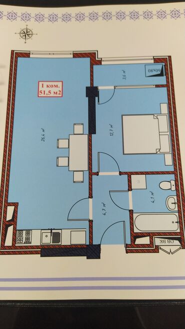 продаю 1 ком квартиры: 1 комната, 52 м², Элитка, 12 этаж, ПСО (под самоотделку)